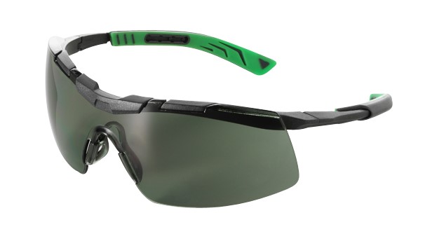 MAXISAFE SAFETY GLASSES 5X6 GUN METAL/GREEN FRAME SMOKE G15 AS/AF LENS